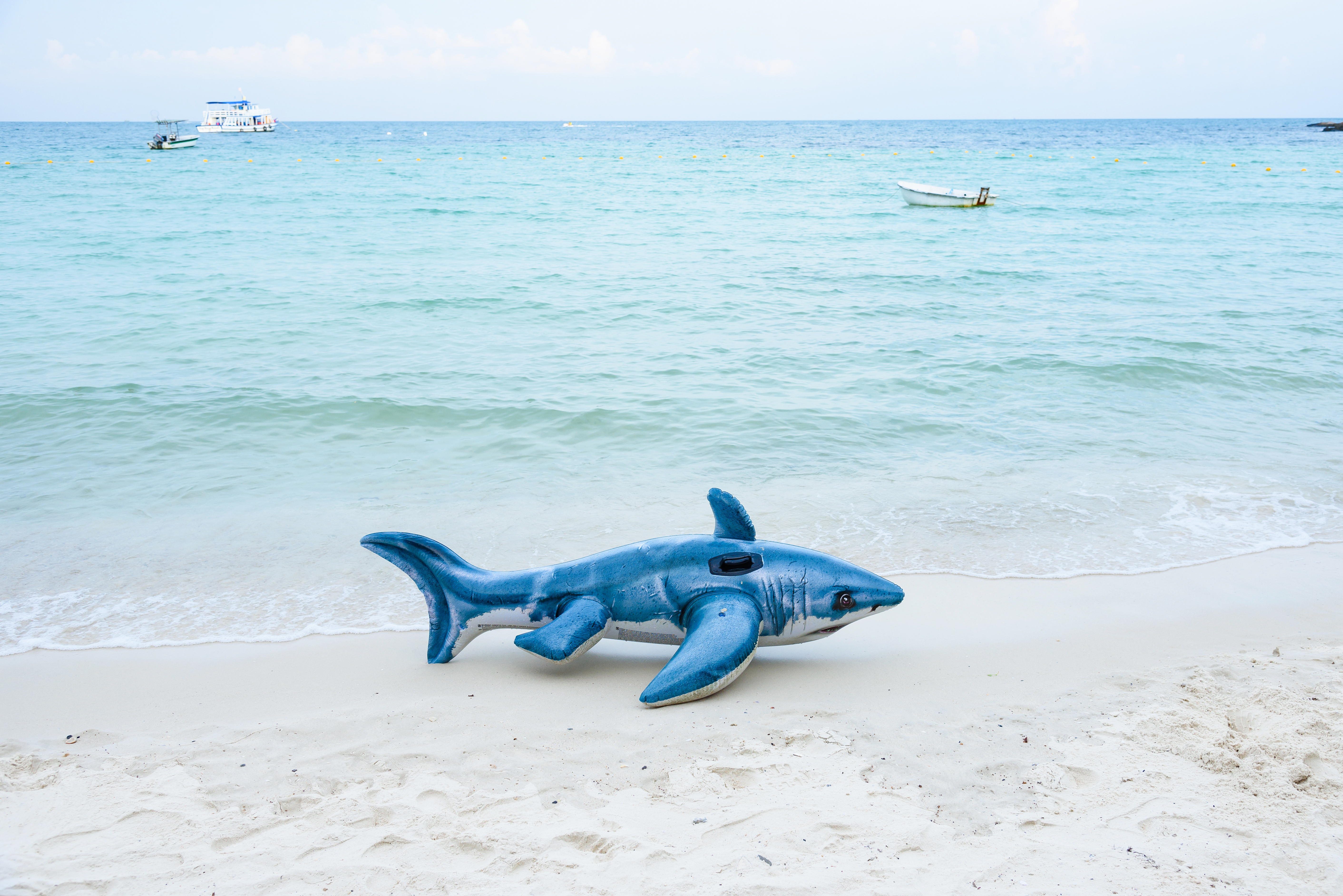Inflatable Toy Shark On Shore At Beach