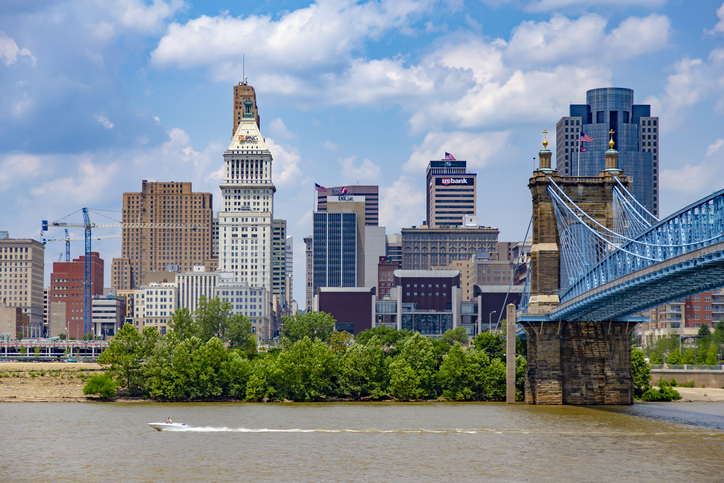 Cincinnati with Roebling Bridge