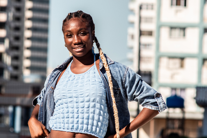 Portrait of young woman outdoors