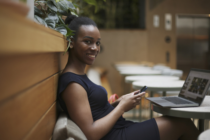 Portrait of a woman at the office cafeteria